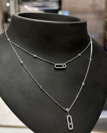 Messika Move Uno 2-row pavé diamond necklace in 18k white gold. 