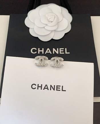Chanel CC Earrings Silver Rhinestone 