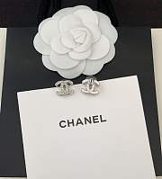 Chanel CC Earrings Silver Rhinestone  - 4