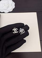 Chanel CC Earrings Silver Rhinestone  - 2