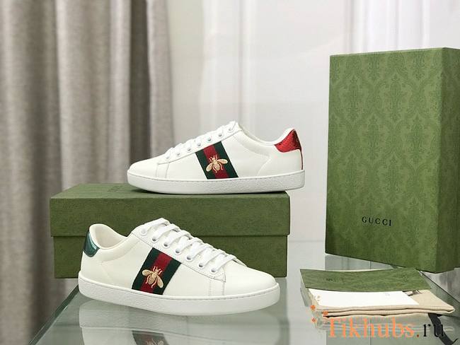 Gucci Ace Embroidered Sneaker White Leather With Bee - 1