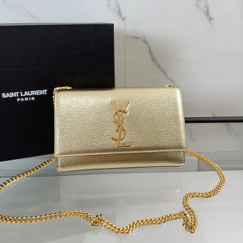 Saint Laurent Small Kate Shoulder Bag in metallic gold leather with gold hardware 20x12.5x5cm