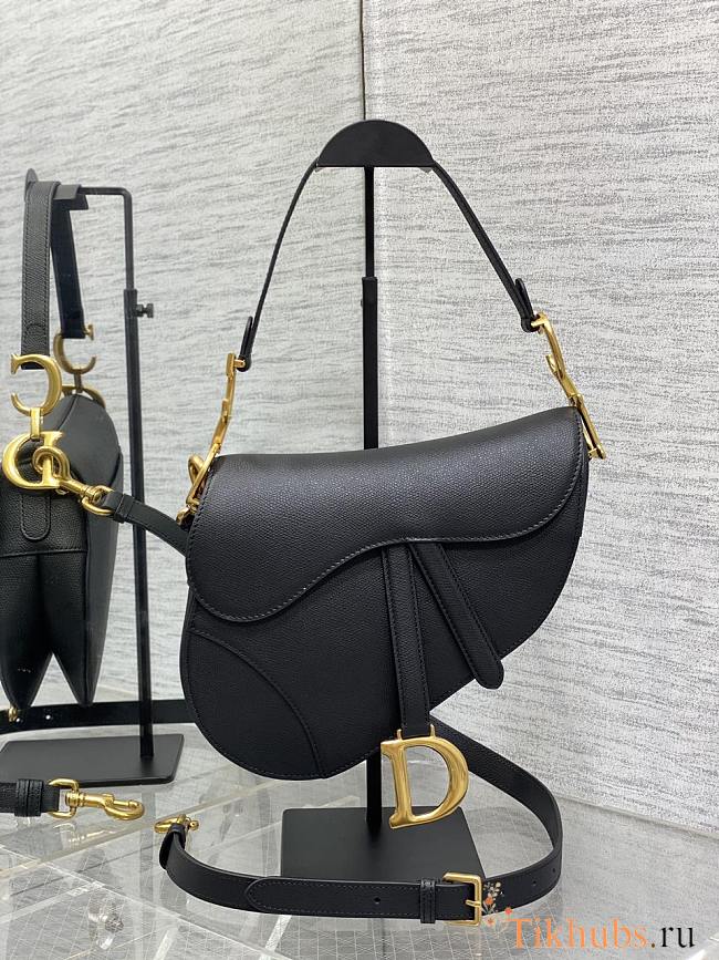 Saddle Bag with Strap Black Grained Calfskin 24×6×18cm - 1