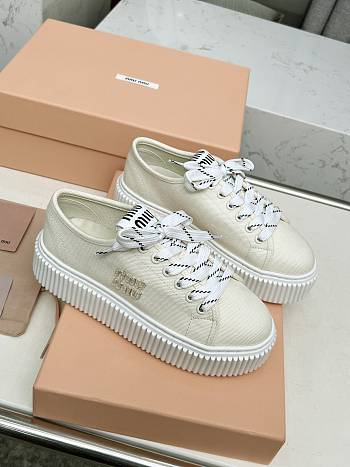 Miu miu Ivory Denim Sneakers With Logo in beige
