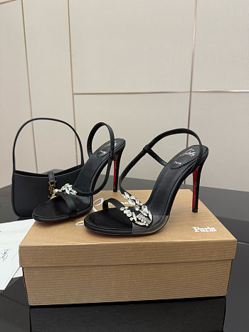 Christian Louboutin Loubigirl Chain 100 Ankle Strap sandal in black crepe satin 10.5 cm