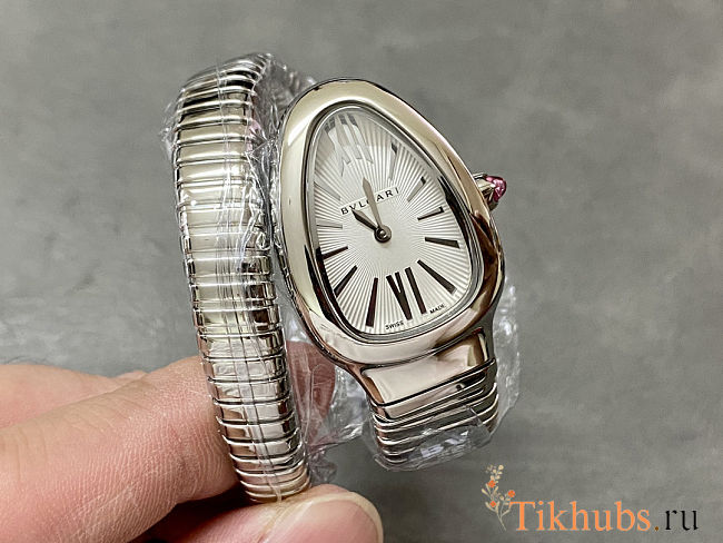 Serpenti Tubogas single spiral watch in stainless steel case and bracelet with silver 101828  - 1