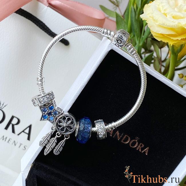  Pandora Moments sterling silver snake chain charm bracelet with charms - 1