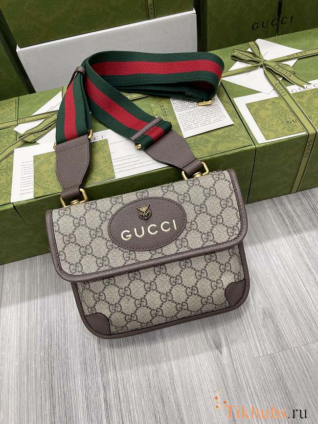 GG Supreme Monogram Web Small Neo Vintage Double Flap Messenger Bag Beige New Acero 22x16.5x4 cm - 1