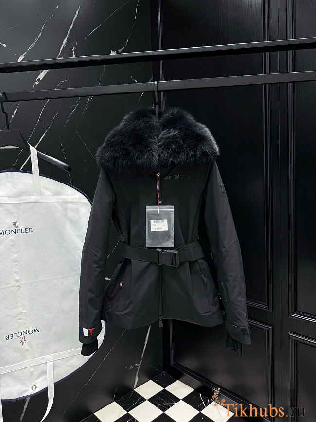 Moncler Grenoble Laplance shearling-trimmed belted GORE-TEX down jacket in black - 1