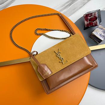 Saint Laurent Sunset medium shoulder bag in brown leather and suede 22×8×16 cm