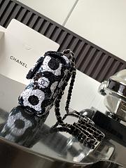 Chanel  Satin Sequin Embellished Flower Mini Rectangular Flap Black White Blue 20x14x7cm - 4