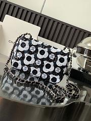 Chanel  Satin Sequin Embellished Flower Mini Rectangular Flap Black White Blue 20x14x7cm - 3