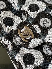 Chanel  Satin Sequin Embellished Flower Mini Rectangular Flap Black White Blue 20x14x7cm - 2