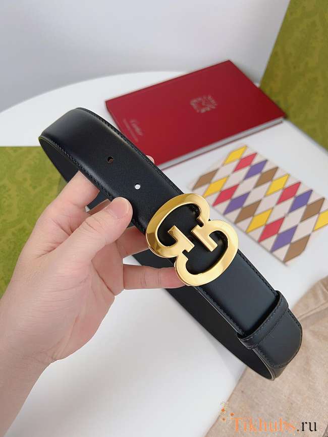Gucci Leather Belt With Double G Buckle in black leather and gold-toned hardware 4cm - 1