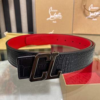 Christian Louboutin HAPPY RUI CL Logo Reversible Croc Leather Belt Black 3.5 cm