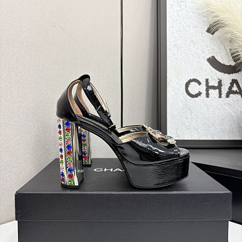 Chanel high-heeled sandals with rhinestones black 11cm