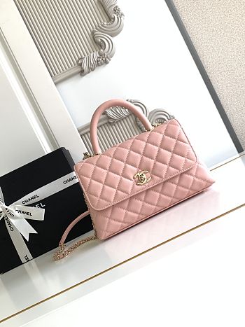 Chanel Coco flap bag with top handle in pink 24 cm