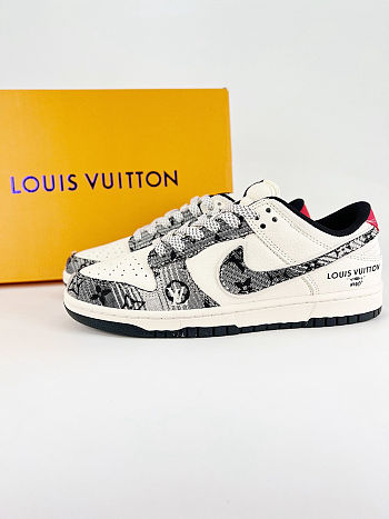 Nike SB Dunk Low x Louis Vuitton in white with black monogram fabric details
