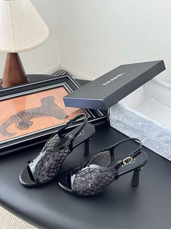 Chanel sequined mesh slingback sandals in black patent leather 8.5 cm