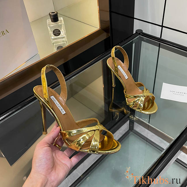 Aquazzura Moves 105 sandals in gold metallic leather 10.5 cm - 1