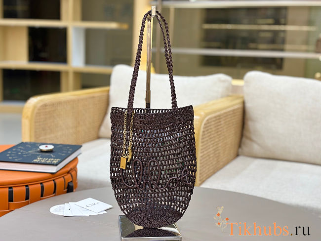 Chloé Summer Banana small tote bag in dark brown raffia 22*30*2cm - 1