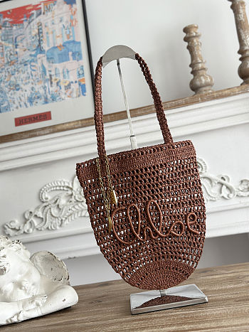 Chloé Summer Banana tote bag in brown raffia 22*30*2cm