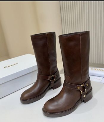 Chloé Dakota brown leather biker boots with gold-tone hardware