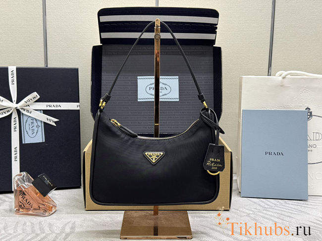 Prada Tessuto Nylon Saffiano Mini Re-Edition 2005 Bag Black 22x18x6.5cm - 1
