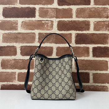 Gucci GG Emblem small bucket bag in beige and dark brown 20.5X18X11.5cm