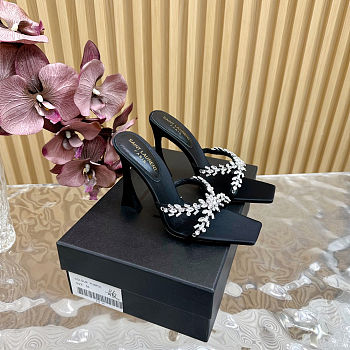 Saint Laurent open toe black crystal embellished pumps 10.5cm