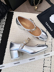 Chanel Mary Jane shoes in a silver metallic finish  - 4