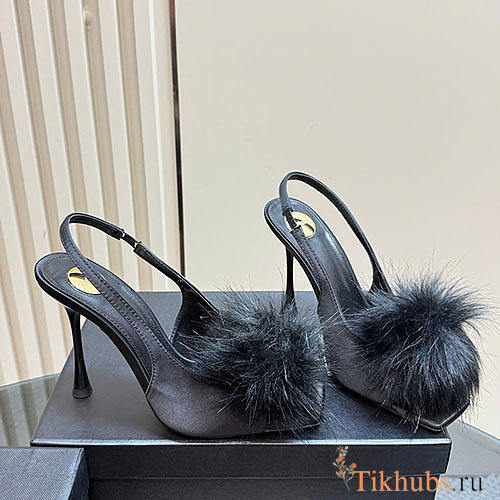 YSL High Heel Sandals Amber Black Mink Fur 10,5 cm - 1