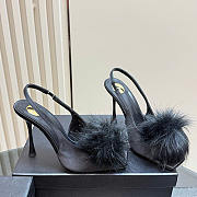 YSL High Heel Sandals Amber Black Mink Fur 10,5 cm - 1