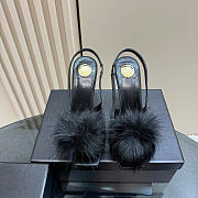 YSL High Heel Sandals Amber Black Mink Fur 10,5 cm - 3
