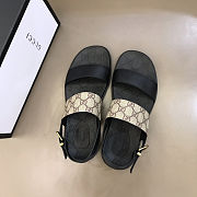 Gucci sandals with a black leather and GG canvas strap - 2