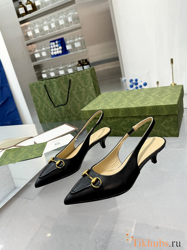  Gucci Horsebit leather slingback pumps heel 3.5 cm - 1