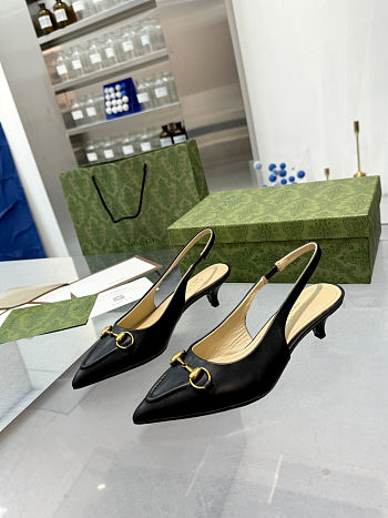  Gucci Horsebit leather slingback pumps heel 3.5 cm