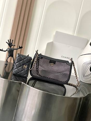Chanel 25S Clutch on Chain in black Mesh 20*13*4.5cm