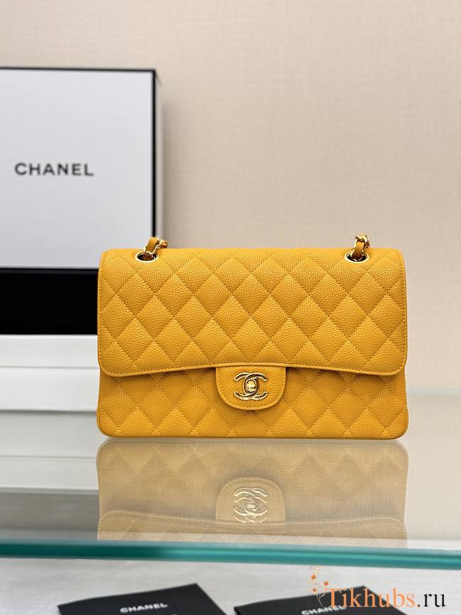 Chanel small classic double flap bag in yellow caviar leather with gold-tone hardware 25cm - 1
