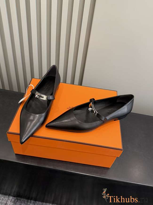 Hermès Kelly ballet flats in calfskin leather in black color - 1