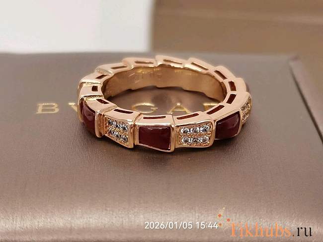 Bvlgari Serpenti Viper 18K Rose Gold, Diamond & Carnelian Ring - 1