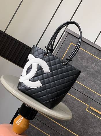 Chanel Cambon line Tote Bag Black and white color 24X20X8cm