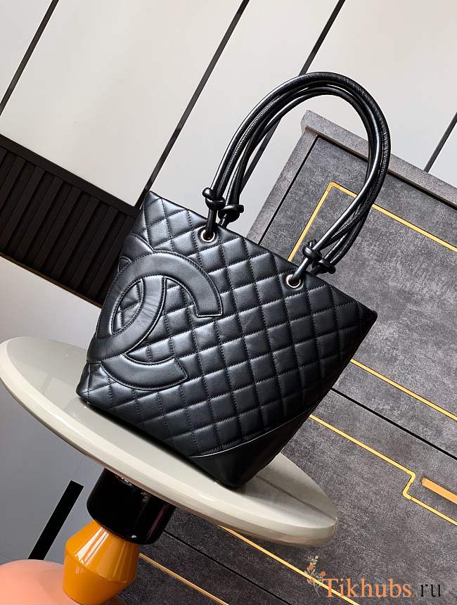 Chanel Cambon line Tote Bag in full Black color 24X20X8cm - 1