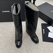 Chanel black leather fold-over boots with a cap toe and button details  - 5