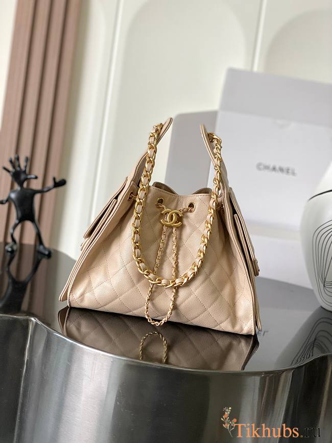 Chanel 25 Small Hobo Handbag in light beige 30*26*14cm. - 1