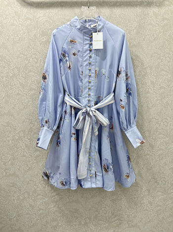 Zimmermann Hypnotic floral-print linen mini dress blue color 