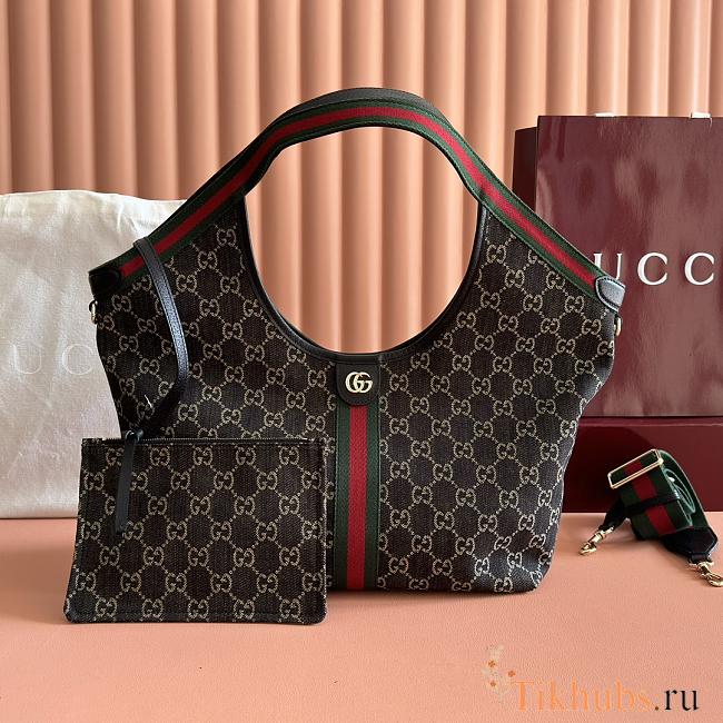 Gucci Giglio large tote bag in black GG denim 50x 47x14cm  - 1