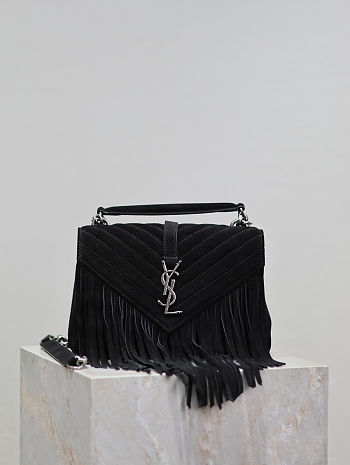 Saint Laurent Suede Fringe College Shoulder Bag 24x17x6cm