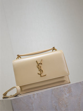Saint Laurent Sunset Medium shoulder bag in beige smooth calfskin leather 19x14x5.5cm