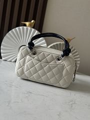 Chanel Mini Ligne Cambon Bowler bag in white lambskin leather with a black CC logo and handles 12*21*9cm - 2